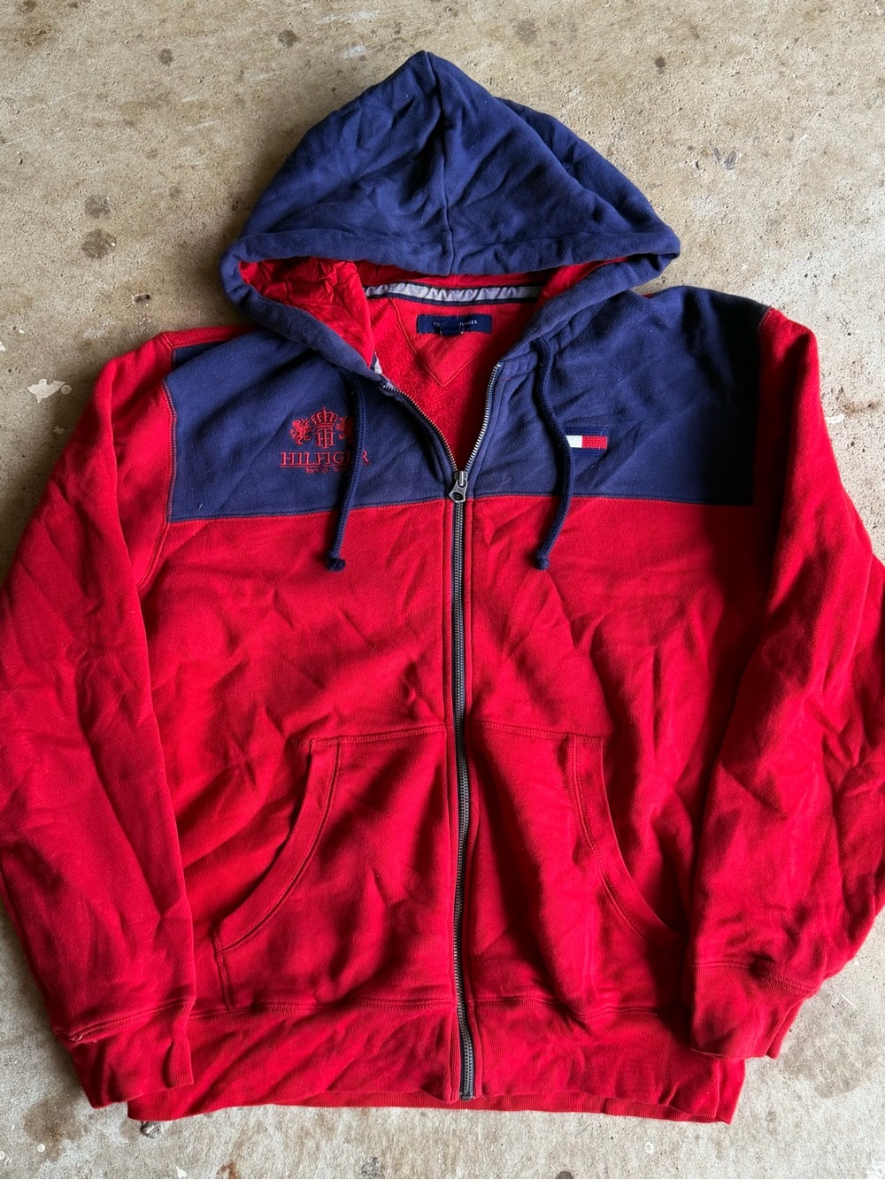Tommy Hilfiger Red and Navy Zip-Up Hoodie